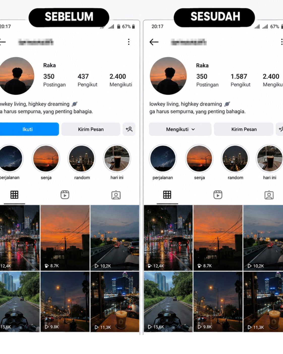 Tangkapan layar akun Instagram setelah pesanan followers masuk (2)